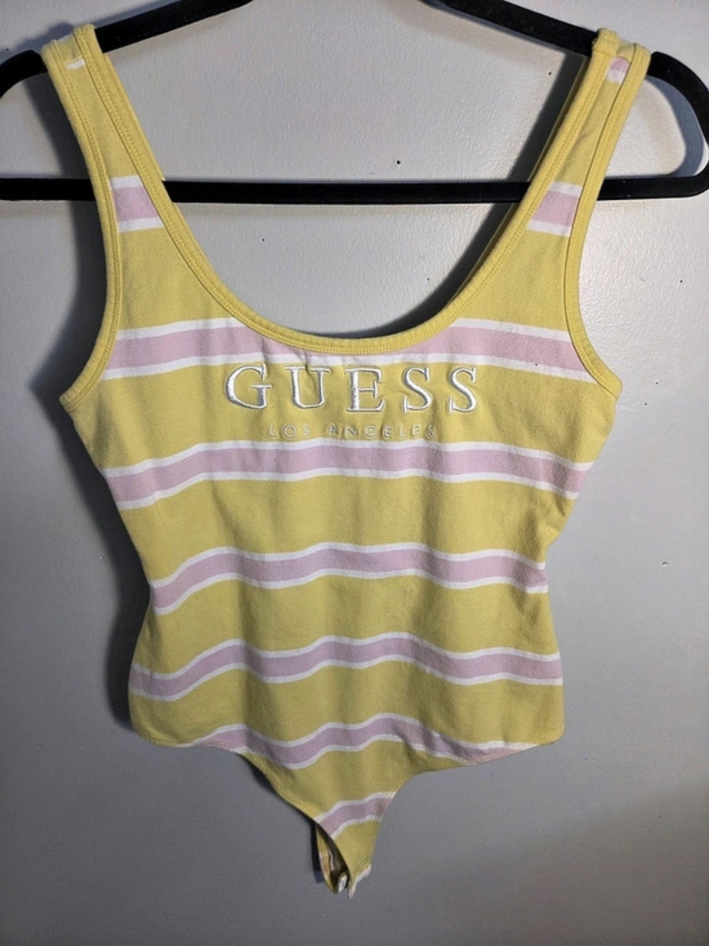 GUESS-Originals 1981
Striped Bodysuit in Yellow & Pink Size:Medium